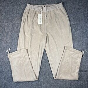 Suzie Kondi Velour Track Pants Size Large Cream Tan 33" Inseam NWT